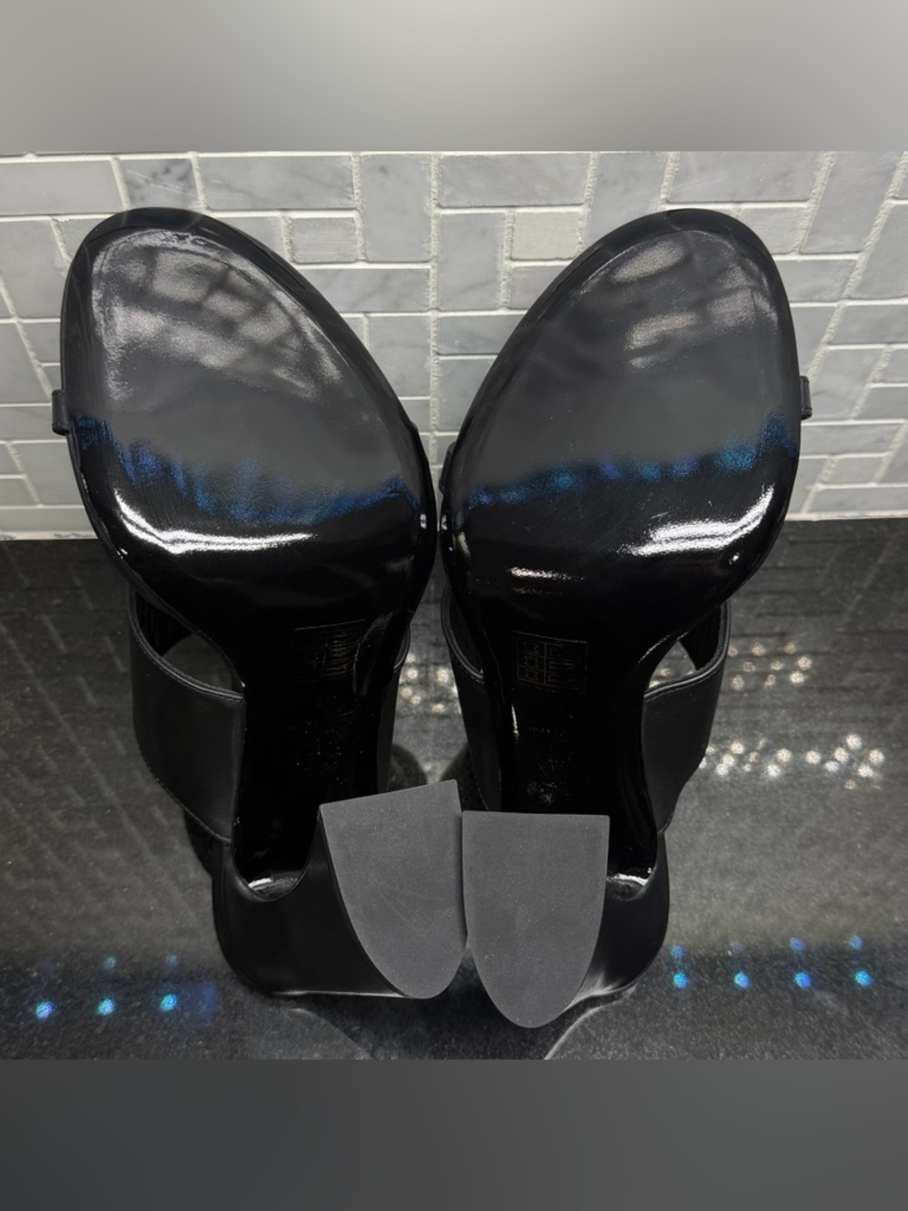 Versace Black Leather Platform Sandals Medallion Logo Slip On Women's EU 38 - Picture 7 of 7